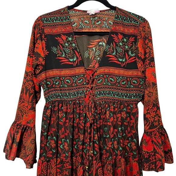 Anthropologie Boemo Boho Tiered Floral Dress Size Large Petite - Picture 3 of 9